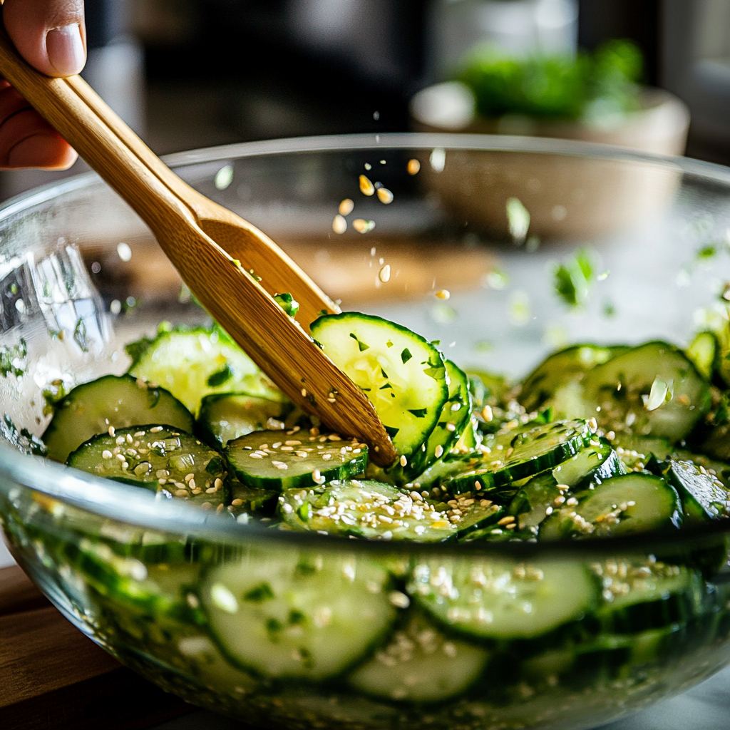 Cucumber Salad with Sesame Dressing Combine and Toss