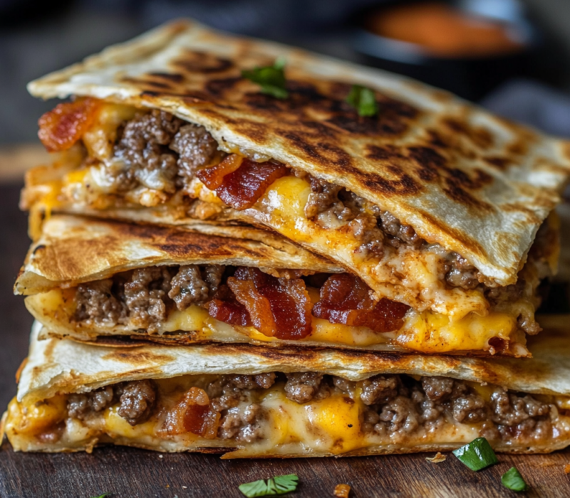 Maple Bacon Cheeseburger Bomb Quesadillas